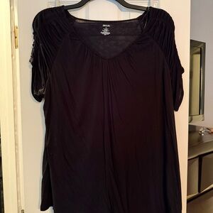 Jennifer Lopez Black V-neck Top, Ruching on Sleeves, 1X